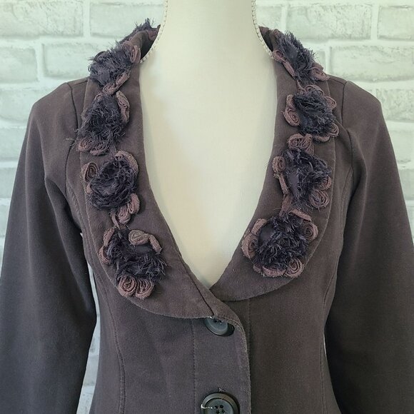 Nick & Mo Floral Embellished Blazer Jacket Gray Small Whimseygoth Romantic - Picture 2 of 7